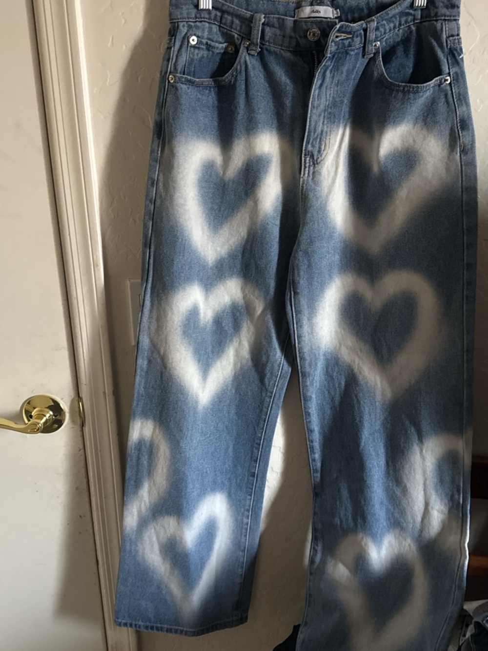 Adika Light Blue Boot Cut Jeans with White Heart Print